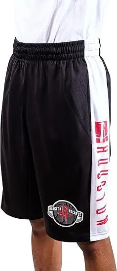 Ultra Game NBA Official Men’s Super Soft Active Workout Basketball Training Shorts - Unisex, Houston Rockets, Black|Houston Rockets