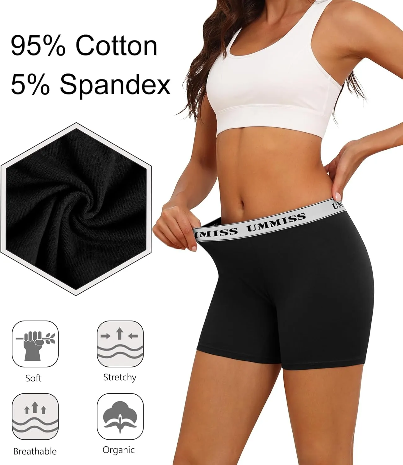 UMMISS Womens Boxer Briefs Underwear Boy Shorts Cotton Underwear Soft Anti Chafing Ladies Panties 4 Pack
