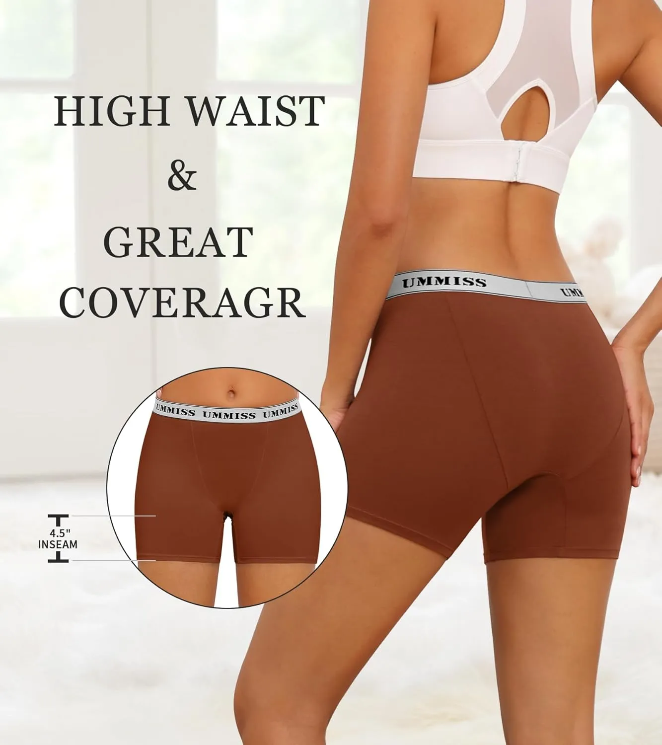 UMMISS Womens Boxer Briefs Underwear Boy Shorts Cotton Underwear Soft Anti Chafing Ladies Panties 4 Pack