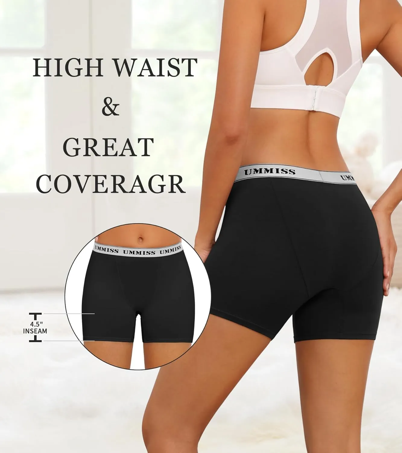 UMMISS Womens Boxer Briefs Underwear Boy Shorts Cotton Underwear Soft Anti Chafing Ladies Panties 4 Pack