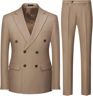 UNINUKOO Men's Suits 2 Piece Pinstripe Double Breasted Tuxedo Suit for Men Slim Fit Formal Dress Blazer Jacket Pants
