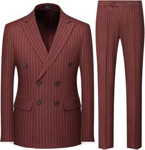 UNINUKOO Men's Suits 2 Piece Pinstripe Double Breasted Tuxedo Suit for Men Slim Fit Formal Dress Blazer Jacket Pants