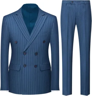 UNINUKOO Men's Suits 2 Piece Pinstripe Double Breasted Tuxedo Suit for Men Slim Fit Formal Dress Blazer Jacket Pants
