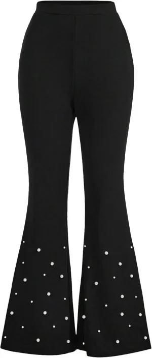 Verdusa Women's Bell Bottom Wide Leg Lace Pants Y2K Mesh Goth Flare Pants Party Clubwear