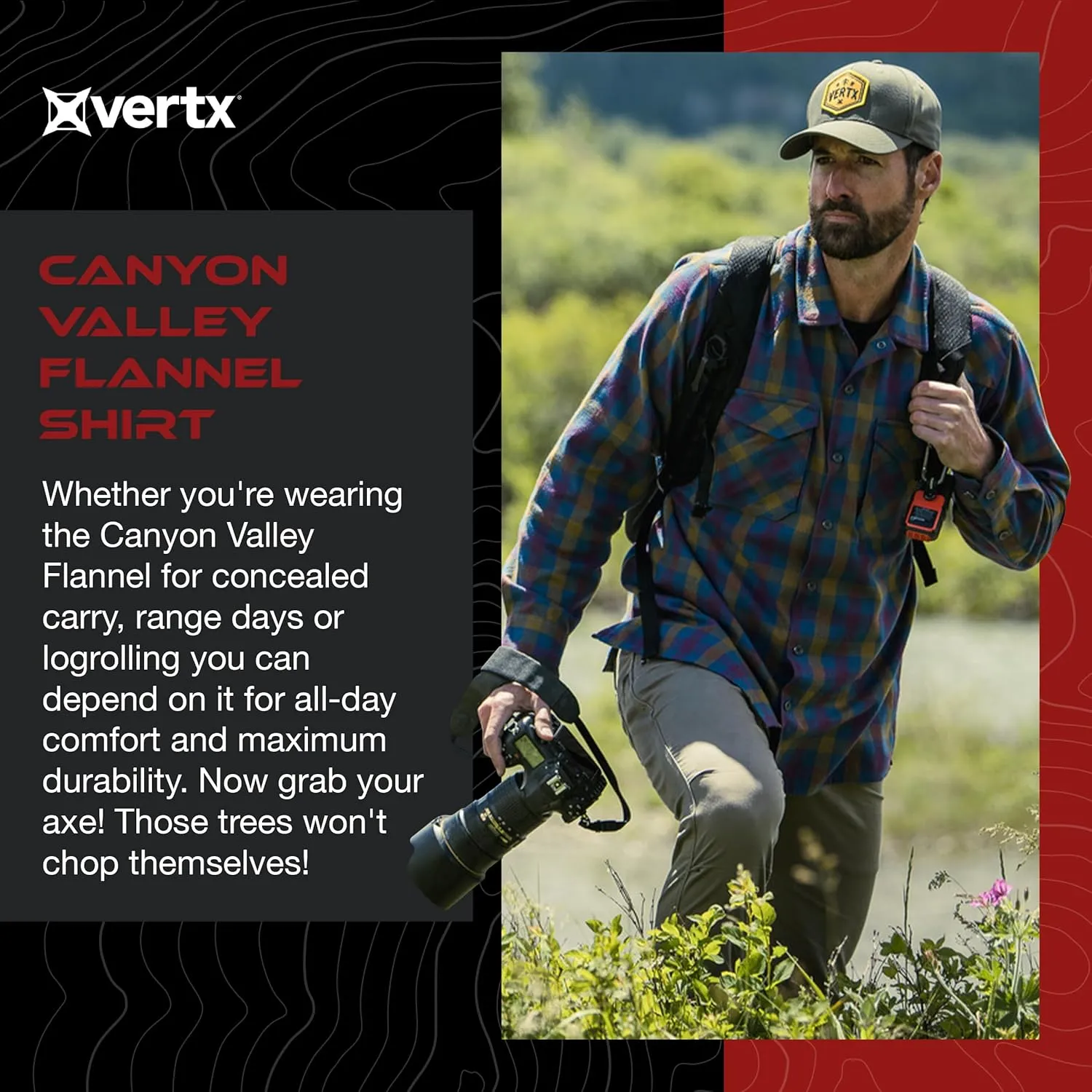Vertx Canyon Valley Mens Tactical Flannel Shirt Long Sleeve Outdoor Work Shirts with Pockets, Tactical Operations Gear