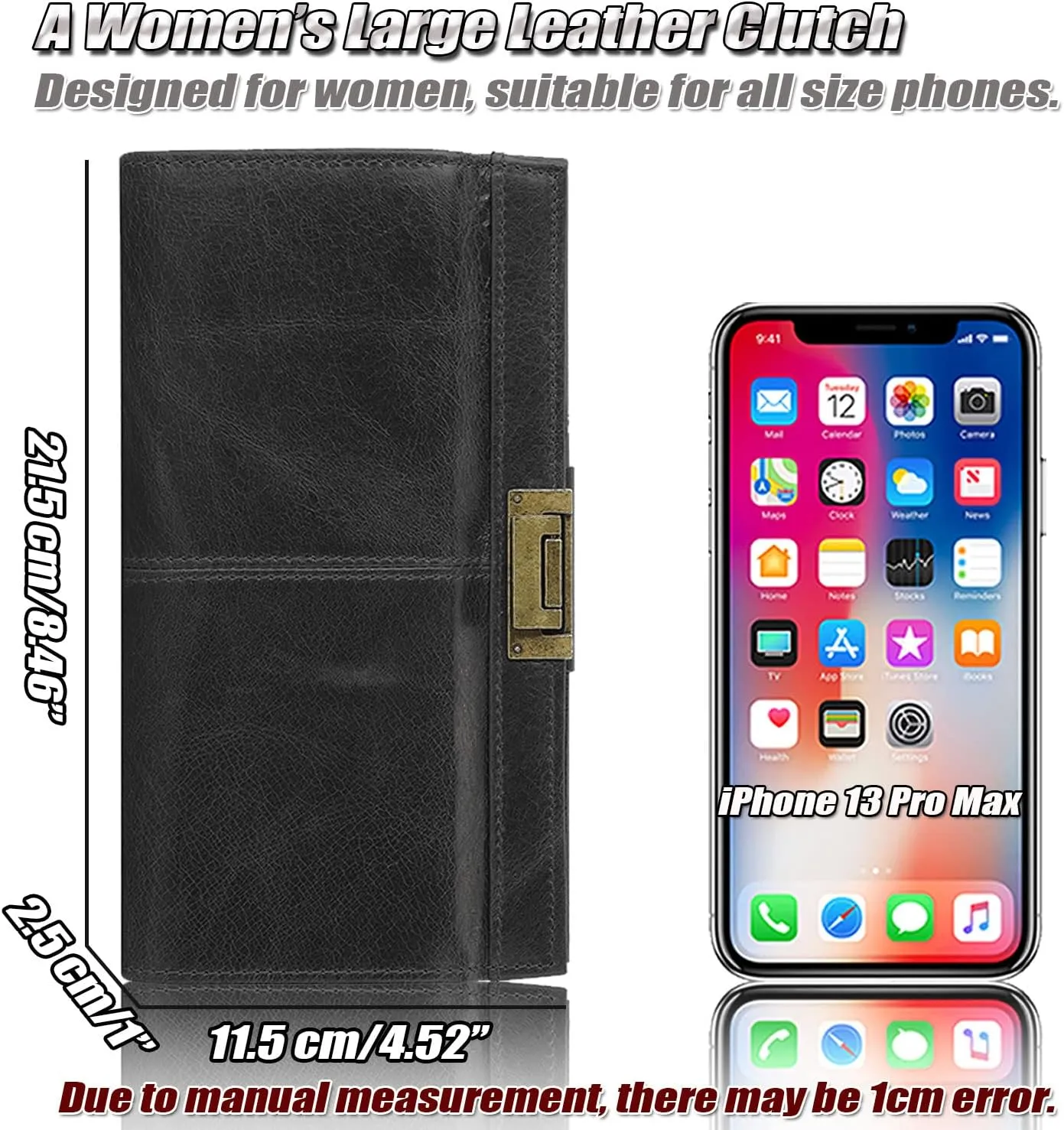 Vintage Genuine Leather Clutch Purse for Women Ladies Cell Phone Handbag Credit Card Holder Wallet with Multi Compartments
