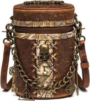 Vintage Real Leather Small Bucket Crossbody Shoulder Bag Messenger Bag, Retro Cowhide Bucket Bag Waist Purse, Chain Handbag