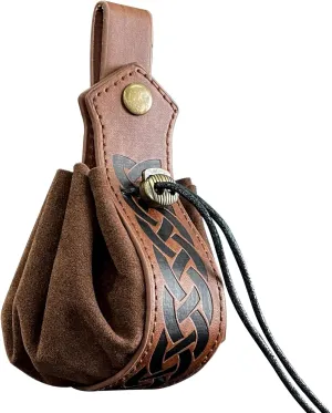 Vintage Waist Bag Medieval Renaissance Faux Leather Pouch Portable Drawstring Purse Dice Bag Belt Pouch for Men Women Travel Wallet
