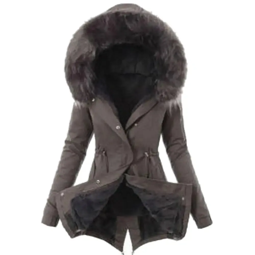 Warm Winter Women Faux Fur Hooded Cotton Down Jacket