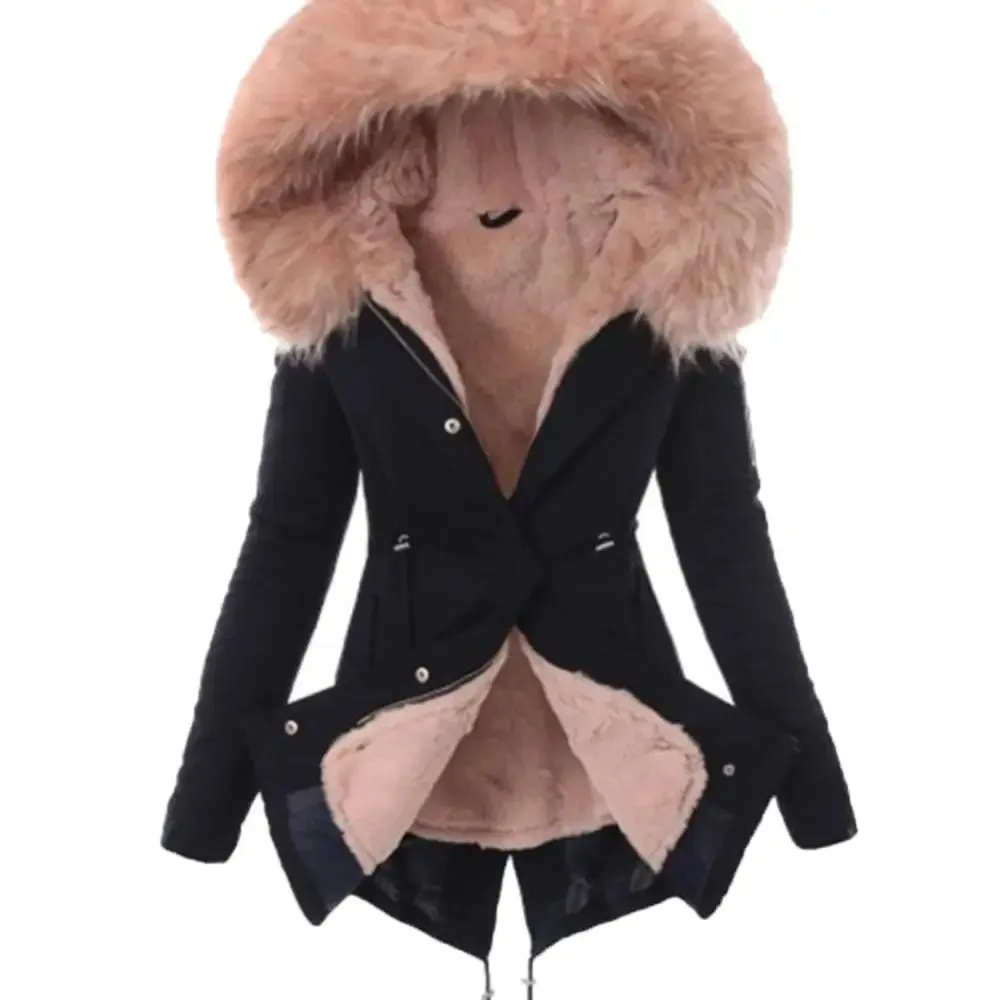 Warm Winter Women Faux Fur Hooded Cotton Down Jacket