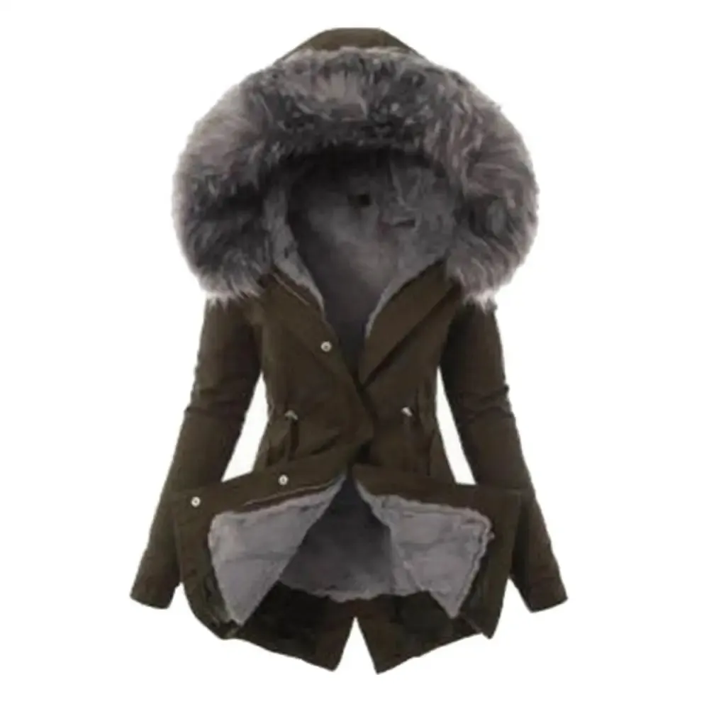 Warm Winter Women Faux Fur Hooded Cotton Down Jacket