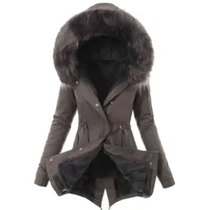 Warm Winter Women Faux Fur Hooded Cotton Down Jacket