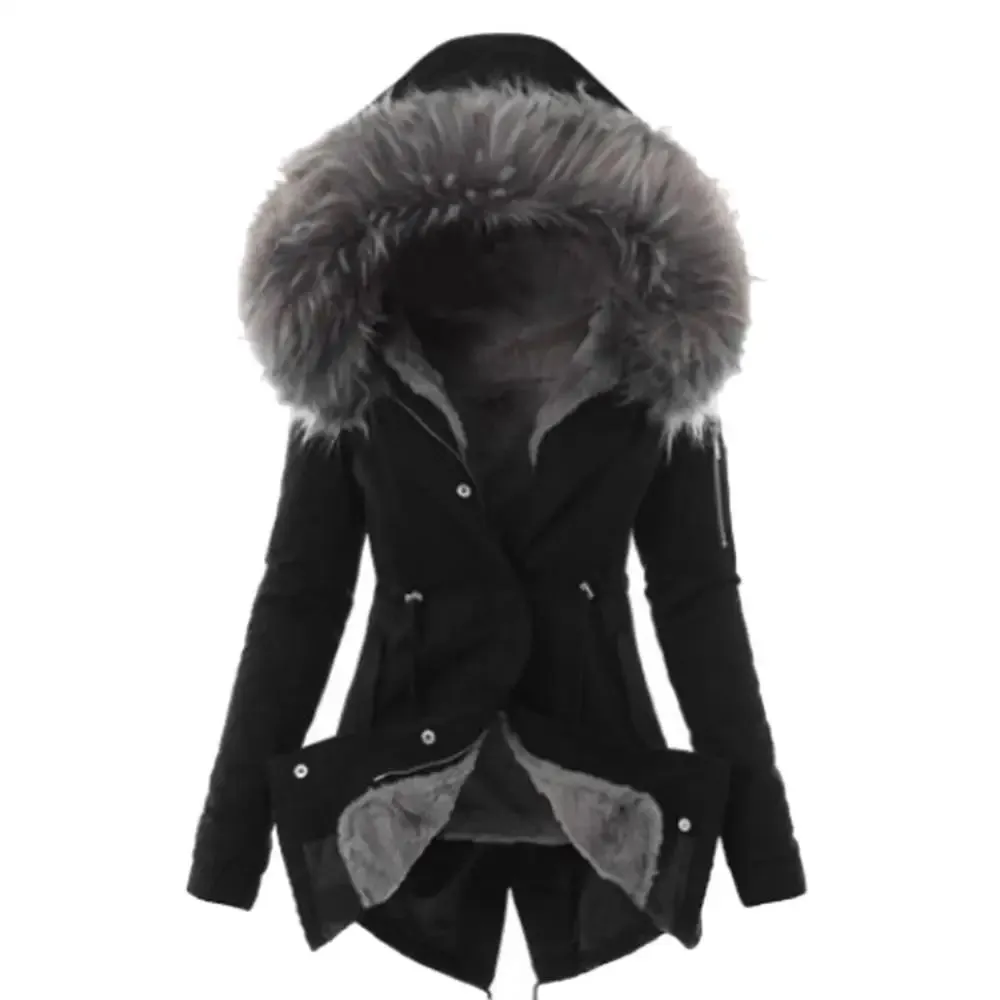Warm Winter Women Faux Fur Hooded Cotton Down Jacket
