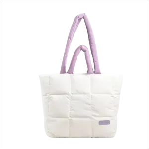 White Quilted Tote Lavender Handles Jacket Shoulder Bag