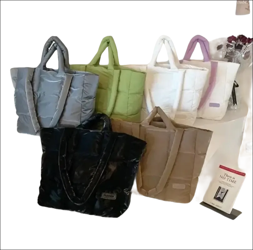 White Quilted Tote Lavender Handles Jacket Shoulder Bag