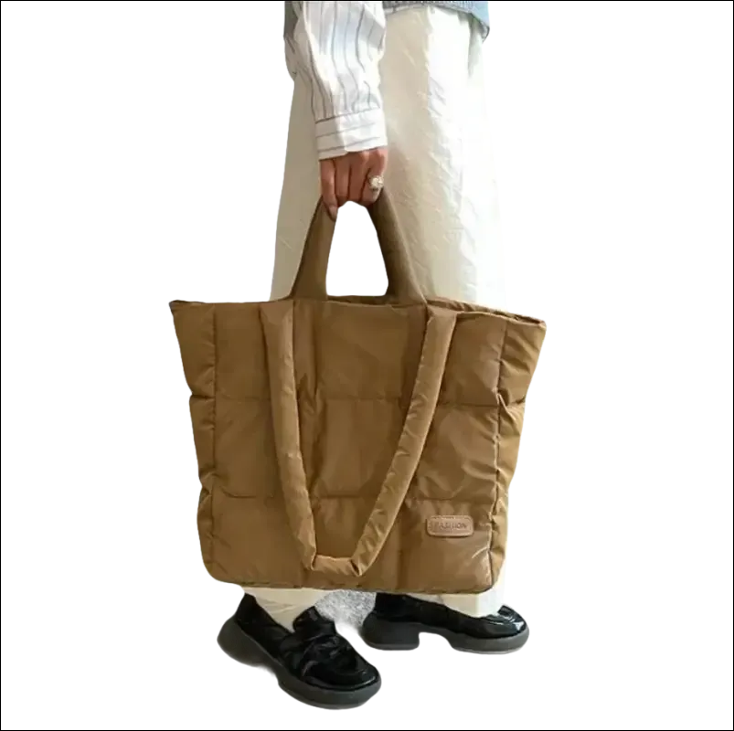 White Quilted Tote Lavender Handles Jacket Shoulder Bag