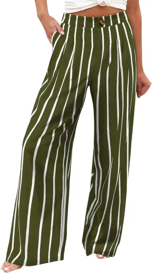 Wide Leg Dress Pants for Women High Waisted Business Casual Pants Office Button Down Slacks Pleated Work Trousers