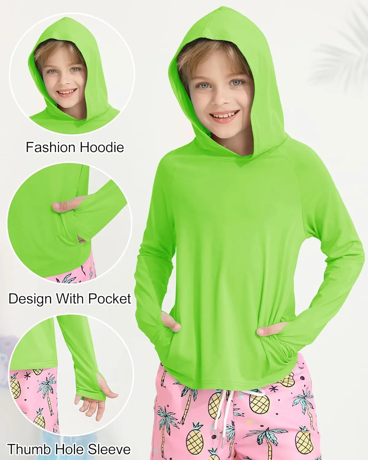 WISREMT Girls Boys Neon Shirt UPF 50  Rash Guard Long Sleeve Athletic Hoodie Sweatshirt Quick Dry Swim Cover Up Sun Shirts