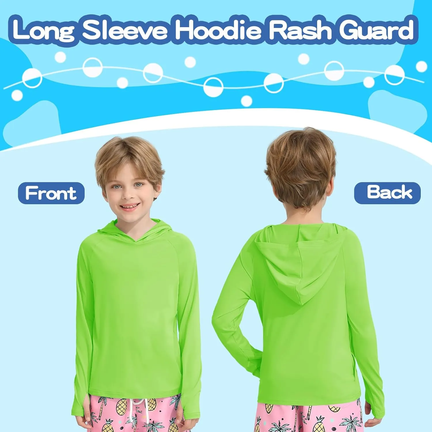 WISREMT Girls Boys Neon Shirt UPF 50  Rash Guard Long Sleeve Athletic Hoodie Sweatshirt Quick Dry Swim Cover Up Sun Shirts