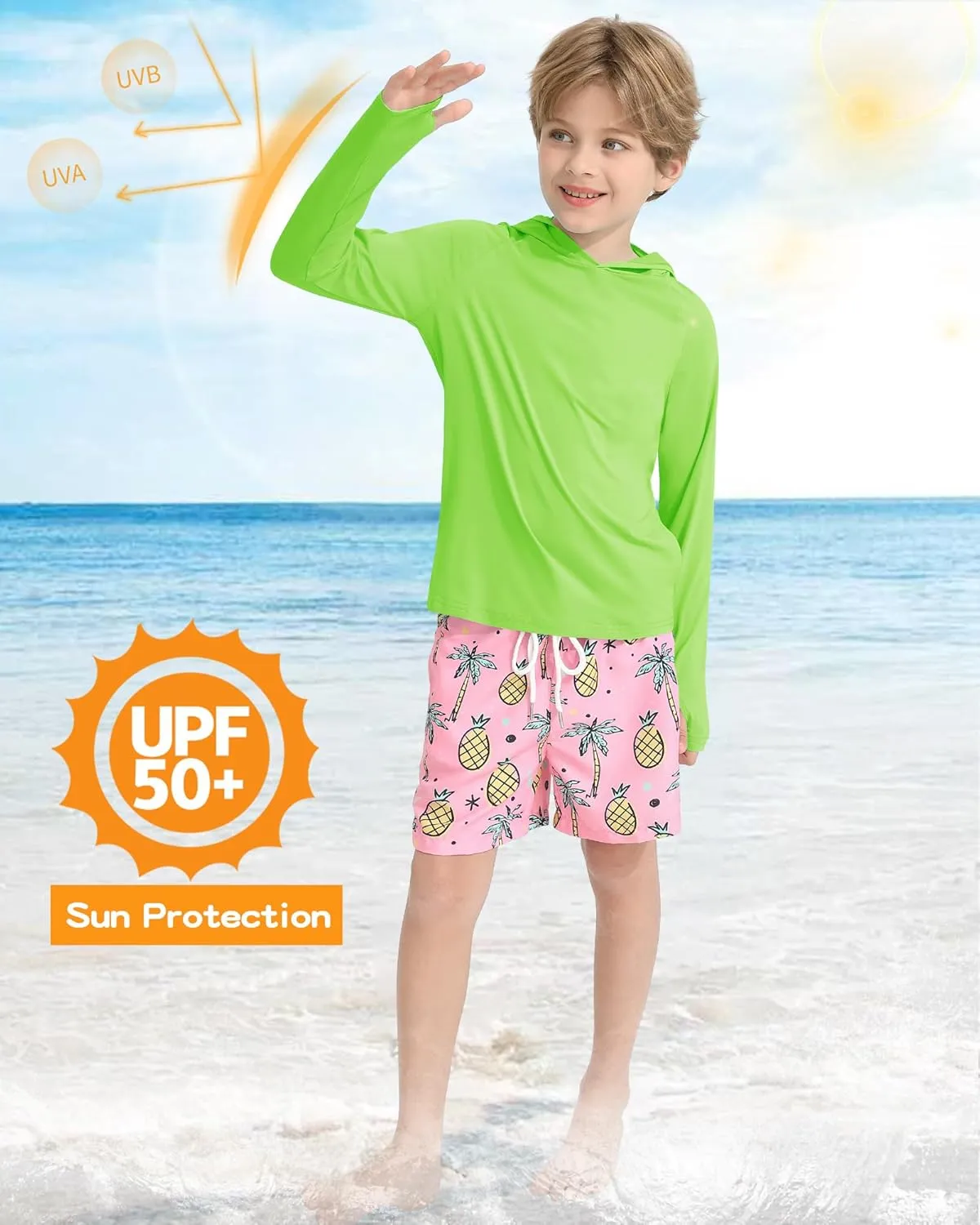 WISREMT Girls Boys Neon Shirt UPF 50  Rash Guard Long Sleeve Athletic Hoodie Sweatshirt Quick Dry Swim Cover Up Sun Shirts