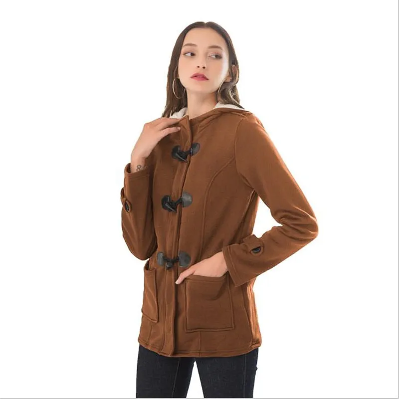 Women Basic Jackets 2020 Camel Coat Spring Autumn Women&#39;s Overcoat Zipper Horn Button Outwear Jacket Female Hooded Coat  S-5XL