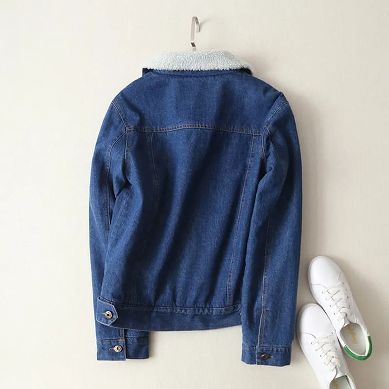 Women Lambswool Jean Coat  Denim Jacket