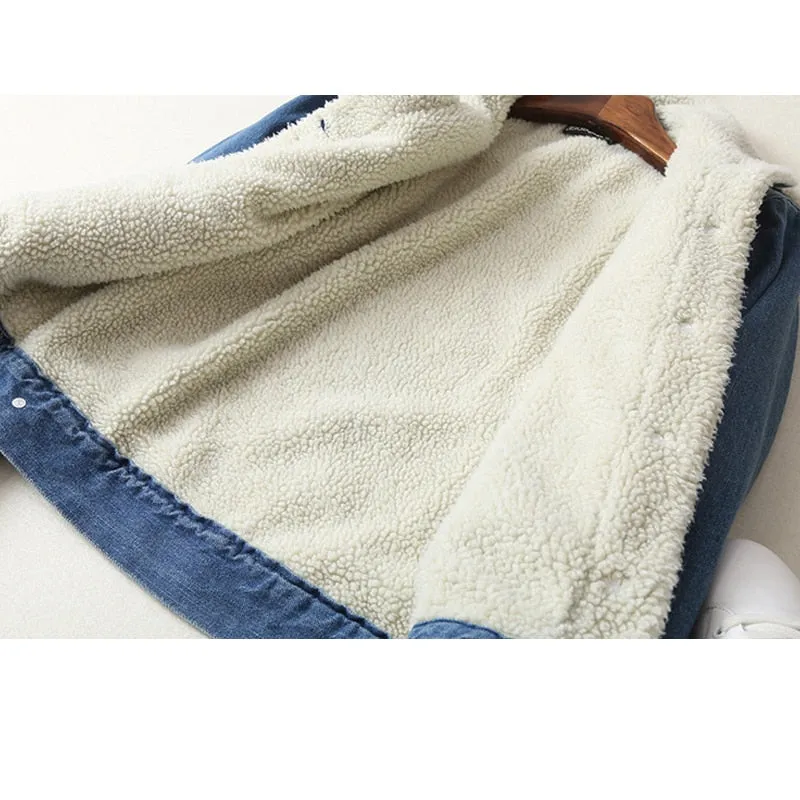 Women Lambswool Jean Coat  Denim Jacket