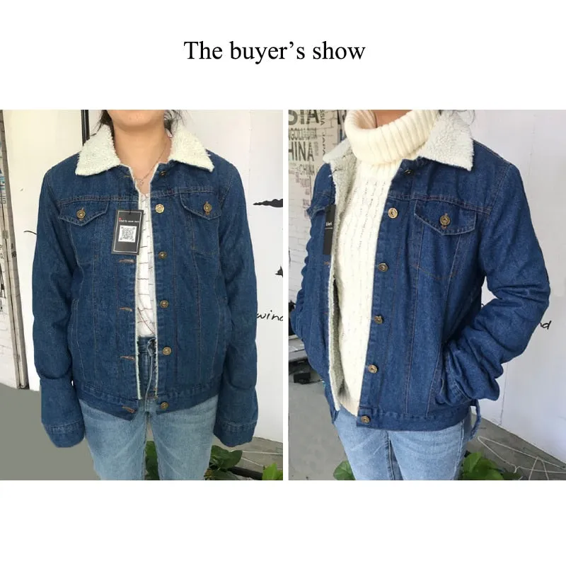 Women Lambswool Jean Coat  Denim Jacket