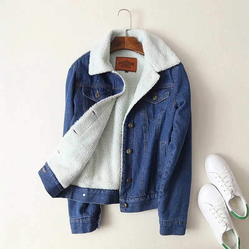 Women Lambswool Jean Coat  Denim Jacket