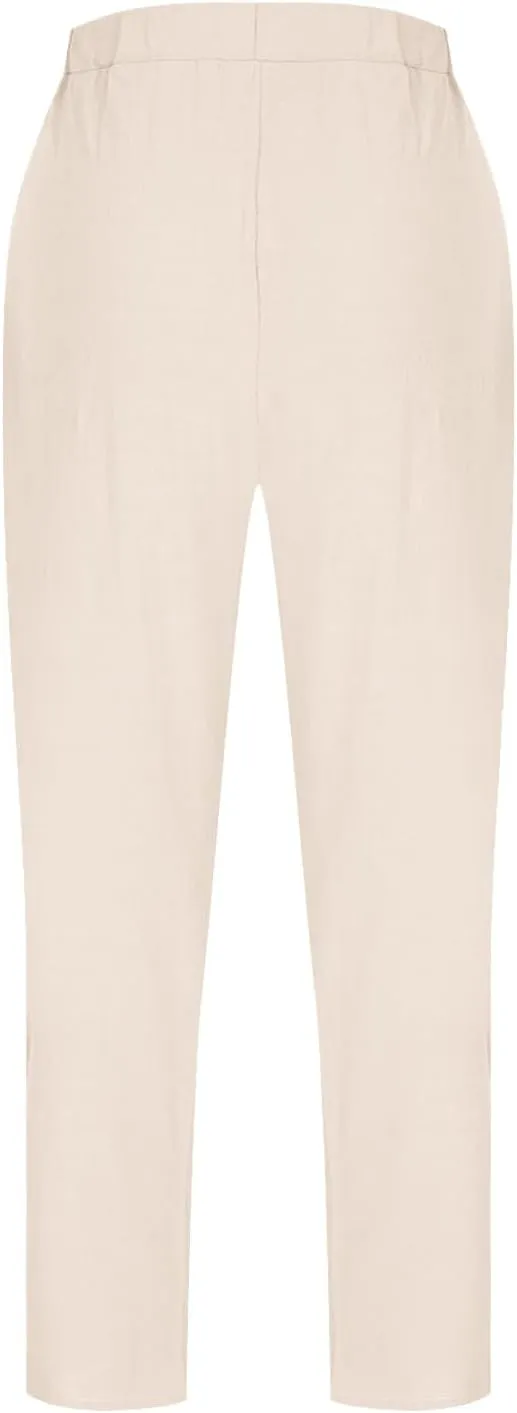 Women Linen Pants Elastic Waisted Beach Pants for Women Baggy Casual Wide Leg Palazzo Harem Trousers with Pockets