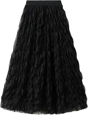 Women Pleated Skirt Big Swing Yarn Elastic Waist Solid Color Party Clothing Skirts