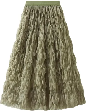 Women Pleated Skirt Big Swing Yarn Elastic Waist Solid Color Party Clothing Skirts