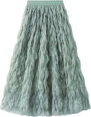 Women Pleated Skirt Big Swing Yarn Elastic Waist Solid Color Party Clothing Skirts
