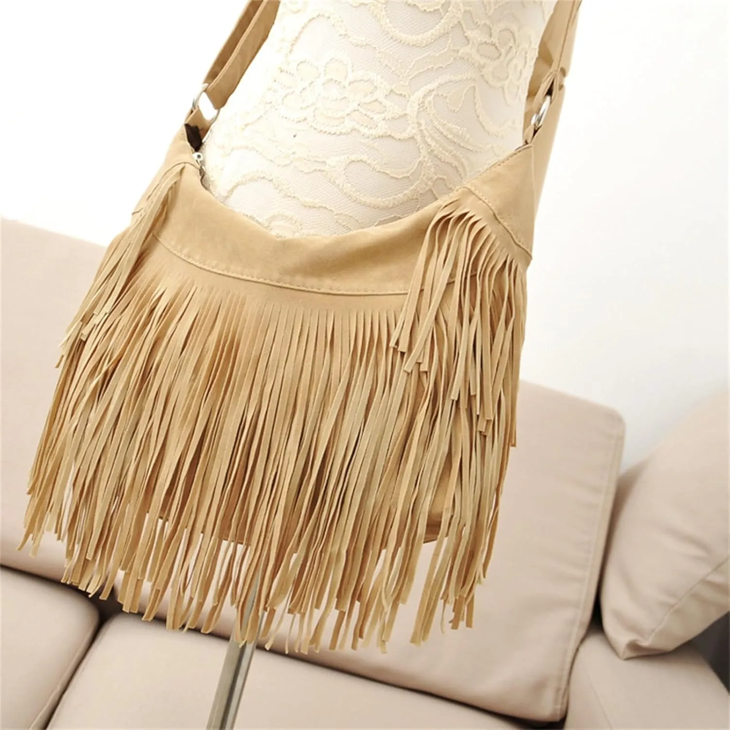 Women Punk Bag Women Crossbody Tassel Bag Saddle Tassel Shoulder for Daily Life