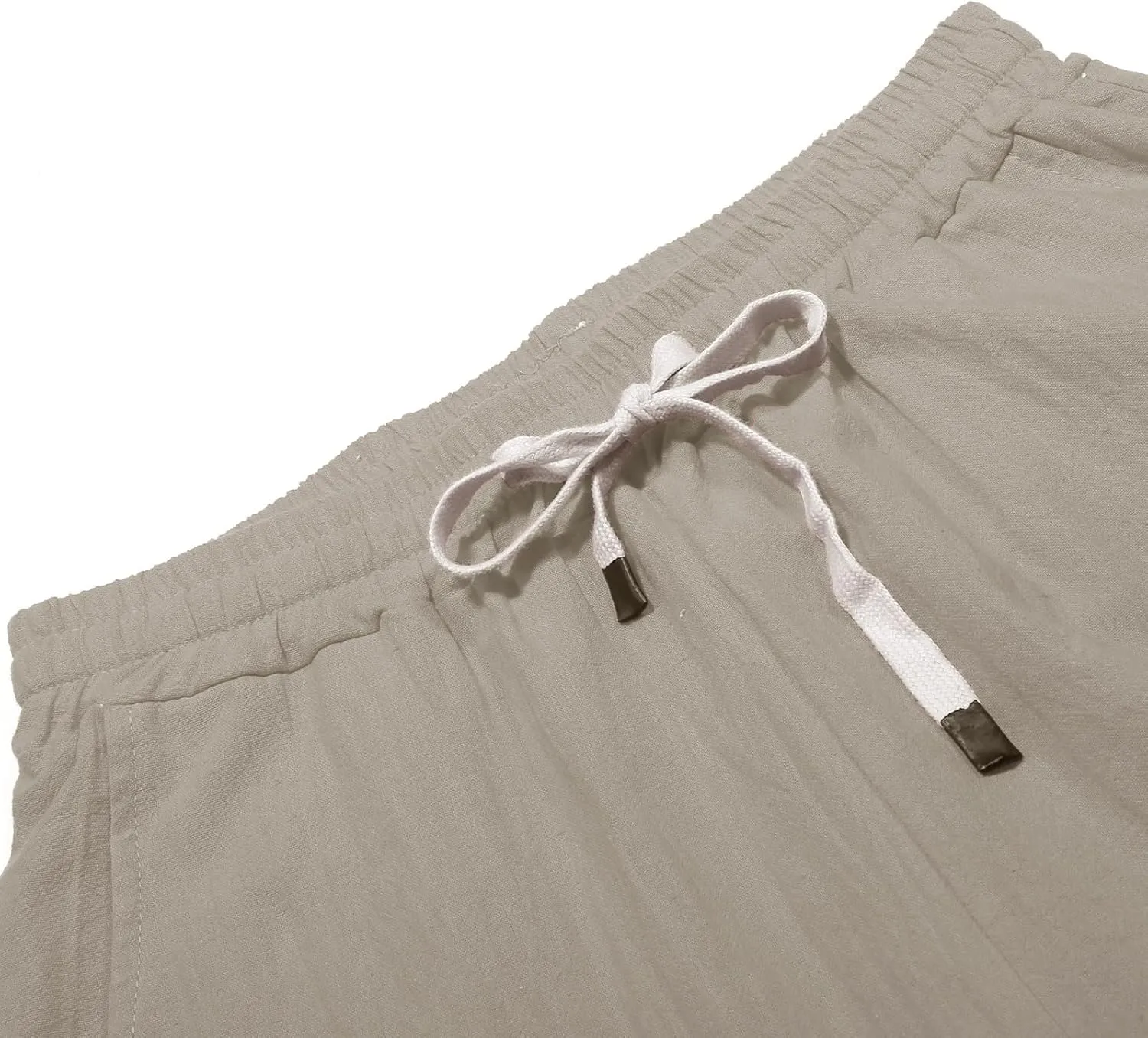 Women Solid Cotton Linen Straight Pants High Waisted Palazzo Trousers Casual Loose Elastic Wide Leg Pant for Summer Beach