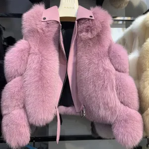 Women'a Authentic Fur & Genuine Leather Zip Up Jacket