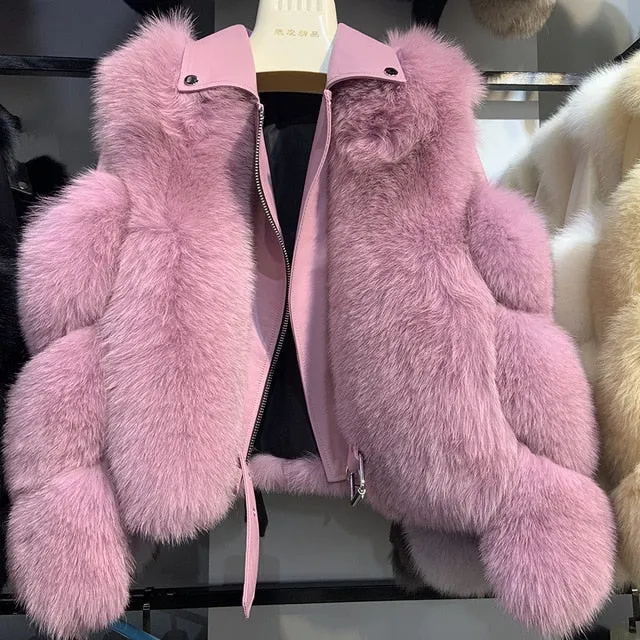 Women'a Authentic Fur & Genuine Leather Zip Up Jacket