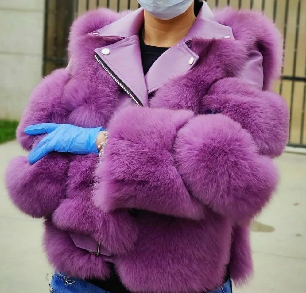 Women'a Authentic Fur & Genuine Leather Zip Up Jacket