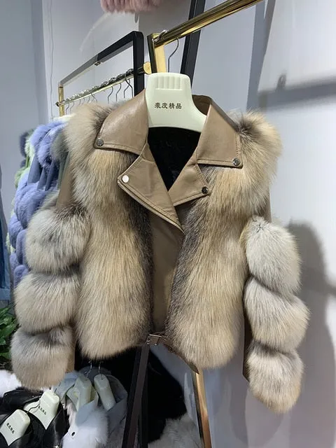 Women'a Authentic Fur & Genuine Leather Zip Up Jacket