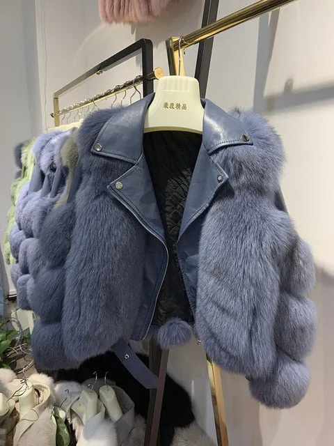 Women'a Authentic Fur & Genuine Leather Zip Up Jacket