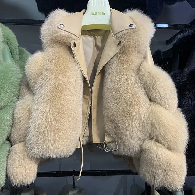 Women'a Authentic Fur & Genuine Leather Zip Up Jacket