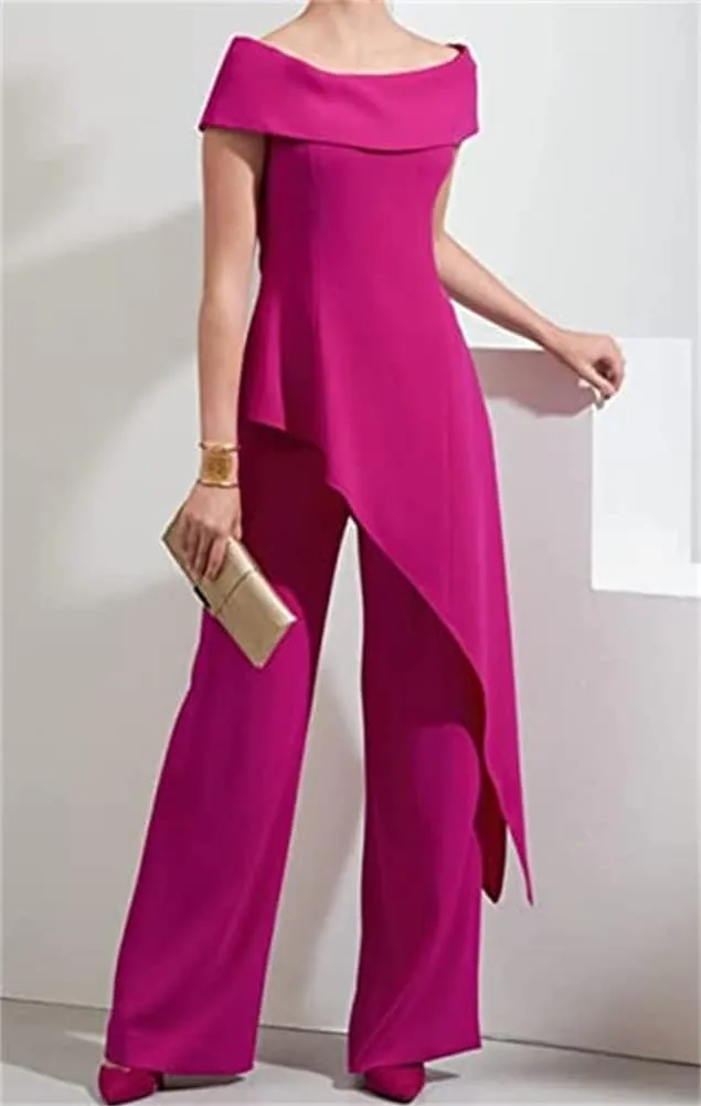 Womens 2 Pcs Pant Suits One-Shoulder Mother of The Bride Outfits Wedding Guest Evening Dresses
