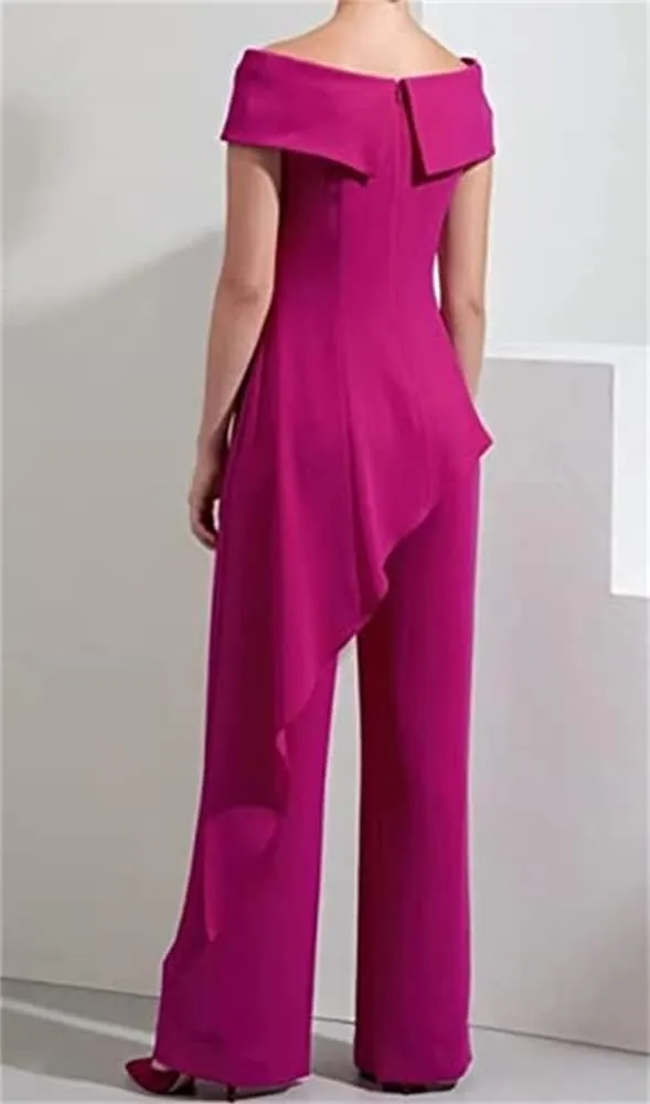 Womens 2 Pcs Pant Suits One-Shoulder Mother of The Bride Outfits Wedding Guest Evening Dresses