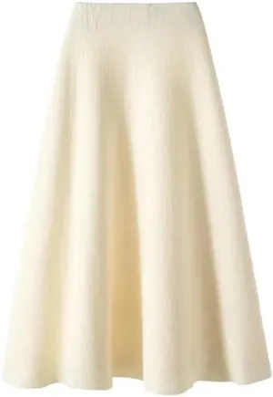 Women's Autumn Knitted Pleated Skirt Midi Elastic High Waist A-Line Sweater Skirt Winter Wool Long Mom Skirt