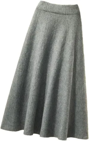 Women's Autumn Knitted Pleated Skirt Midi Elastic High Waist A-Line Sweater Skirt Winter Wool Long Mom Skirt