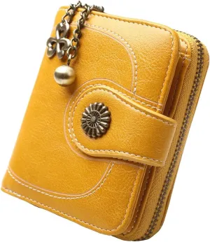 Women's Card Holder Wallet RFID Blocking Vintage Flower Luxury Wax Clutch Purse Yellow