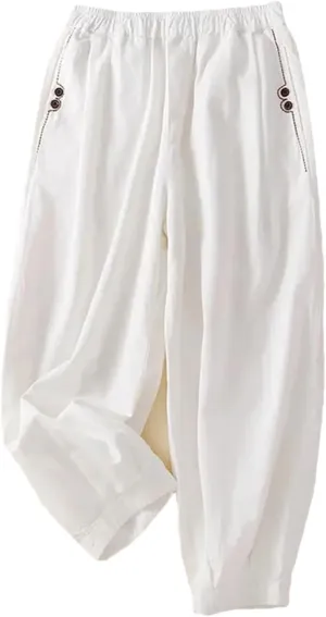 Women's Casual Elastic Waist Wide Leg Pants Loose Ankle Length Harem Pants