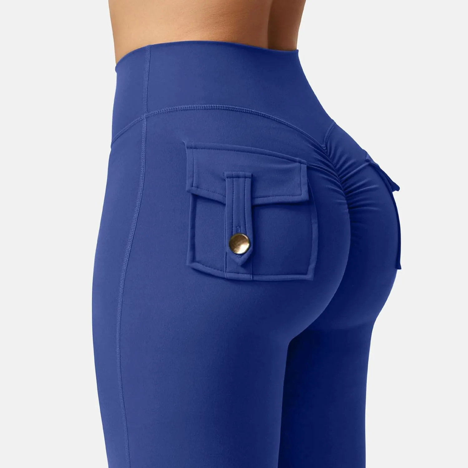 Womens Casual Yoga Pants Solid Elastic High Waist Lifting Leggings Outdoor Fitness Sports Tights with Flap Pockets