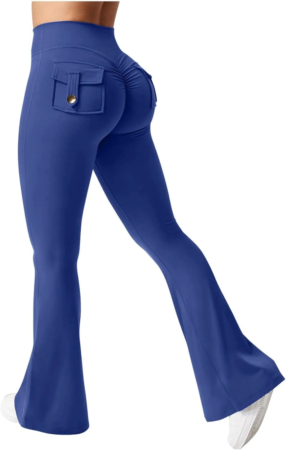 Womens Casual Yoga Pants Solid Elastic High Waist Lifting Leggings Outdoor Fitness Sports Tights with Flap Pockets