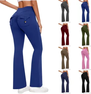 Womens Casual Yoga Pants Solid Elastic High Waist Lifting Leggings Outdoor Fitness Sports Tights with Flap Pockets